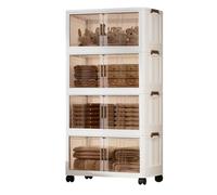 4 Tier Folding Storage Cabinet Collapsible Stackable Bins Plastic Boxes with Lids Doors Wheels and Carry Handles Dual Access