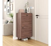 4-Tier Freestanding Shoe Cabinet Slim Hidden Wood Storage for Small Spaces Farmhouse Style Entryway & Living Room Furniture (Brown 40cm/15.7in)