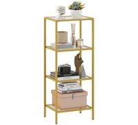 Homcom 4-Tier Shelving Unit Modern Glass Shelf Bookshelf For Home In Gold Gold