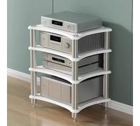 4-Tier Heavy Du AV Shelf - Modern White Ma Stand for TV, Record Player & Devices - Sturdy o Cabinet Ideal for Home Theater & Entertainment Setup