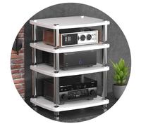 4-Tier HIFI Audio Cabinet Stand MDF TV Rack with Shock-Absorbing Feet Modern White HIFI Shelf for Home Theater 60x48x76cm Stylish Audio Storage Solution