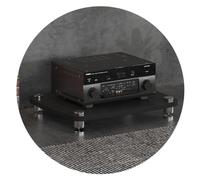 4-Tier HIFI Audio Cabinet, TV Stand With Tempered MDF Media Storage Shelves, Black, 60 x 48 x 76cm