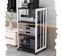 4 Tier HiFi Audio Tower Adjustable AV Media Stand Mobile Turntable Rack Floor Standing Stereo Shelf Corner TV Unit (White & Black 89cm/35in)