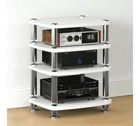 4-Tier HiFi Home Theater Rack, Stackable Audio Stand with Shock-Absorbing Legs, Perfect for Home Cinema, Studios & AV Equipment (White)