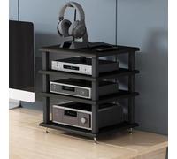 4-Tier HiFi o Rack - Black Ma Console Stand for Ste Conents, Amplifiers, Speakers & Records - Cact Home Entertainment Cabinet for ior Sound Quali