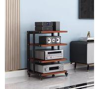 4-Tier HiFi Rack AV Shelf with Brake Wheels - Sturdy Media Stand for Stereo Equipment & Vinyl Records - Space-Saving Corner Cabinet