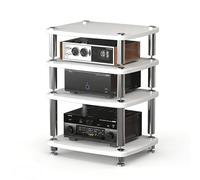 4-Tier HiFi Rack Tower for DVD Player, Game Console, TV Box & WiFi Router - Elegant Black Design with Shock-Absorbing Feet - Audio/Video Equipment Stand Solution