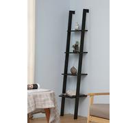 4-Tier Industrial Ladder Shelf Bookcase Rack Bookshelf Wooden Storage Unit Plant Stand Living and Home Black One Size