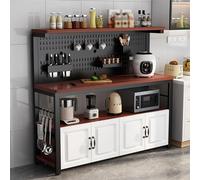 4-Tier Kitchen Baker's Rack with 4 Doors, Industrial Microwave Oven Stand, Large Worktop Coffee Bar Table, DIY Perforated Design, Perfect Storage Solution (Size: 160x40x140cm, Color: Brown/B