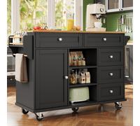 4-Tier Kitchen Island on Wheels, for Convenient Movement, Bar Cart with Versatile Storage Solutions, for Kitchen Utensils Black Aosom UK