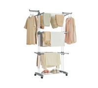 SONGMICS Large Clothes Airer, Foldable Clothes Drying Rack Laundry 4-Tier, Moveable, 64 x 126 x 172 cm, Stainess Steel, Folding Wings, Easy Assembly, Indoor Outdoor Use, White LLR701W01