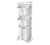 4-Tier Laundry Baskets on Wheels, Laundry Sorter Cart with 3 baskets, Washing Hamper White Storage Bin with Large Top Shelf Easy to Install Dirty Clothes Basket for Bathroom, Kitchen, Office