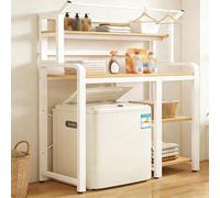 4-Tier Laundry Shelf Over Washer & Dryer - White Storage Rack with Clothes Rod Space-Saving for Bathroom & Balcony 90x60x175cm & Stylish Design
