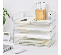 4 Tier Letter Tray Organizer, A4 Size Clear PET Stackable Document Organizer, Desktop File Paper Holder Book Document Storage, Filing Trays for A4 Paper, Magazine, Receipts, Office Supplies