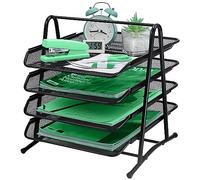 4 Tier Letter Tray Organizer Metal Storage Compartments, Office Drawers, Document tray, A4 Mesh Drawer Organiser for Office Home and School, Black
