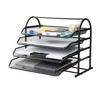 4 Tier Mesh Letter Tray,Office Desk Paper Organizer with Sliding Trays for Desk Accessories, Office Supplies and File Storage, Black