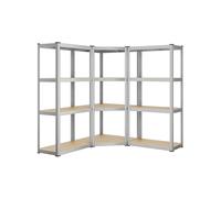 4-Tier Metal Corner Shelf, Silver + Natural Beige
