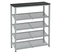 4-Tier Metal Expandable Shoe Rack with Adjustable Mesh Shelves, Charcoal Grey and Metallic Silver / 5 Tier (93H cm)
