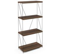 4-Tier Metal Frame Wooden Industrial Bookshelf, Freestanding Storage Display Rack with Anti-Toppling Kits for Living Room, Bedroom, Office - Stylish Shelving Unit