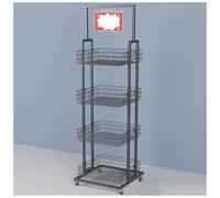 4-Tier Metal Wire Snack Display Rack - Multi-Purpose Retail Shelf for Fruits Vegetables Candy & More - Ideal Storage Stand for Supermarkets Kitchens & Offices