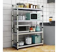 4-Tier Microwave Oven Rack with Hooks & Metal Frame - 60cm Multi-Functional Storage Shelves - Modern Compact Design - Ideal for Small Spaces & Kitchen n