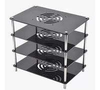 4-Tier Mini Acrylic Media Stand - Black Audio Tower, Compact Component Rack for Desktop Stereo Equipment, Stylish Metal Holders for Home Theater and Gaming.