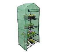4 Tier Mini Greenhouse PE Green Waterproof Cover Plastic Small Shelves Grow House Plants Garden Outdoors Steel Frame | Free Trowel Green