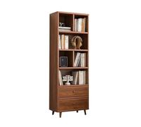 4-Tier Modern Narrow Bookcase - Wooden Tall Display Case with Double Drawers Ideal for Library Bedroom & Living Room - Stylish Brown Storage Solution