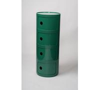 4-Tier Modular Round Nightstand with Sliding Door & Drawers Stackable ABS Storage Cabinet for Bedroom & Living Room Medieval Green Space-Saving Design