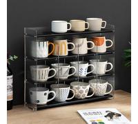 4-Tier Mug Holder Display Cabinet, Acrylic Coffee Mug Rack with Removable Shelves, Extra-Large Capacity Countertop Shelf Organizer for Kitchen, Coffee Bar, Bedroom - Clear Storage for Cups & Mugs
