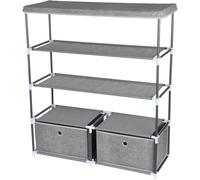 4 Tier Multipurpose Storage Organiser Shelf With 2 Drawers Modular Sturdy Metal (Dark Grey)