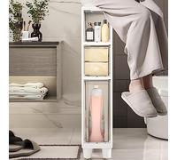 4-Tier Narrow Bathroom Floor Cabinet - Freestanding Storage Tower with Plastic Drawers & Casters for Small Spaces 5.5in/7in Width Compact for Home & Bathroom
