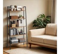 4-Tier Narrow Bookshelf for Home Office, Rustic Brown + Ink Black / 5-Tier (30 x 80 x 170 cm)