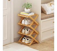 4-Tier Natural Wood Shoe Rack - Narrow Vertical for Entryway Hallway Closet & Living Room - Foldable Free-Standing Storage Shelf for Small Spaces