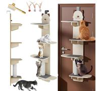 4-Tier Over The Door Cat Shelf - Hanging Cat Tree with Scratching Board & Plush Ball for Large Cats