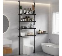 4-Tier Over-The-Toilet Storage Shelf, Adjustable Freestanding Bathroom Organizer, Space-Saving Unit for Small Rooms, 98-118 Inch Tall, Stylish Black Design