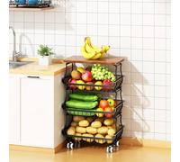 4 Tier Pantry Organisers and Storage Cart with Rolling Wheels, Stackable Metal Baskets for Pantry Shelves, Kitchen Fruit Basket Stand and Storage Rack for Snack Bottled Water Vegetable Bathroom