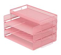 4-Tier Paper Organizer Letter Tray, Foldable Mesh Metal Desk File Organizer, No-Tool Assembly, 13×9.5×8.7 in, Fits Letter/A4 Size, Pink for Home Office