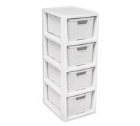 4 Tier Plastic Drawers With Handles storage unit Organizer ideal for Bedroom, Kitchen, Garage, stationary, tools, clothes, toys etc. (White)