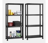 4-Tier Plastic Shelving Unit x2 - Black (138 x 60 x 30cm)