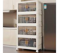 4 Tier Plastic Storage Bins Stackable Storage Containers with Wheels Magnetic Doors, Foldable Storages Drawers and Organization for Kitchen, Office, Home, 45x27x89cm