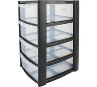 4 Tier Plastic Storage Small Clear Drawers Tower Office Desktop Unit Home Bathroom School Stationary Make Up Organiser (Black)