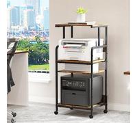 4-Tier Printer Stand, Large Printer Table on Wheels, Movable Printer Stand | Printer Cart with Storage for Fax Scanner Files Media Player, Multifunctional Trolley for Office Home Kitchen, Brown