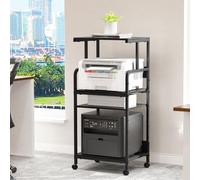4-Tier Printer Stand, Large Printer Table on Wheels, Movable Printer Stand | Printer Cart with Storage for Fax Scanner Files Media Player, Multifunctional Trolley for Office Home Kitchen, Black