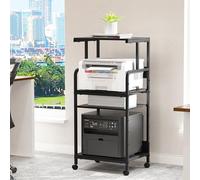 4-Tier Printer Stand, Large Printer Table on Wheels, Movable Printer Stand with Storage, Rolling Printer Cart for Fax Scanner Files Media Player, Multifunctional Trolley for Office Home Kitchen, Black