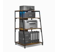 4-Tier Printer Stand Table with Storage,3D Printer Desk with Charging Station&RGB LED Lights,Printers Table With Adjustable Shelves&Hooks&Wheels,Multifunctional Organization Trolley for Home Office