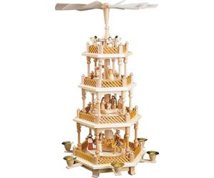 4- tier Pyramid Nativity Scene natural wood - 21 inch - 54 cm - Authentic German Erzgebirge Christmas Pyramids - Richard Glässer