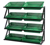 4-Tier Retail Display Rack with 4/8 Baskets - Commercial Supermarket SnackRestaurant Storage Unit Market Shelf for Produce & Chip Bags Green Double Design