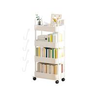 4 Tier Rolling Cart With Wheels, Narrow Storage Cabinet,Under Desk Storage,Rolling Utility Cart Storage Organizer With Handles, Locking Wheels, For Classroom Office Home Bedroom Bathroom (White)
