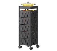4-Tier Rolling Metal Fruit and Vetable Rack - Square Black Carbon Steel Kitchen nizer with Wheels Slish Sto Basket Holder for Easy nizat